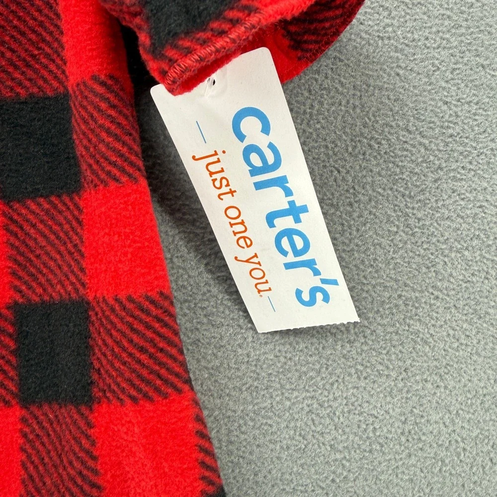 Carters Red Black Buffalo Plaid Fleece Dress 18m Long Sleeve Ruffled